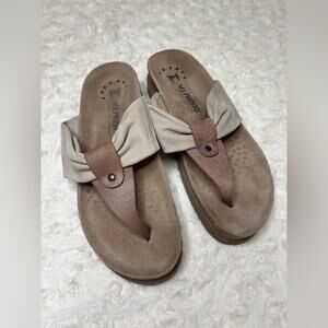 Mephisto Two Tone Taupe & Brown Toe Post Ergonomic Slip On Sandal 36 6